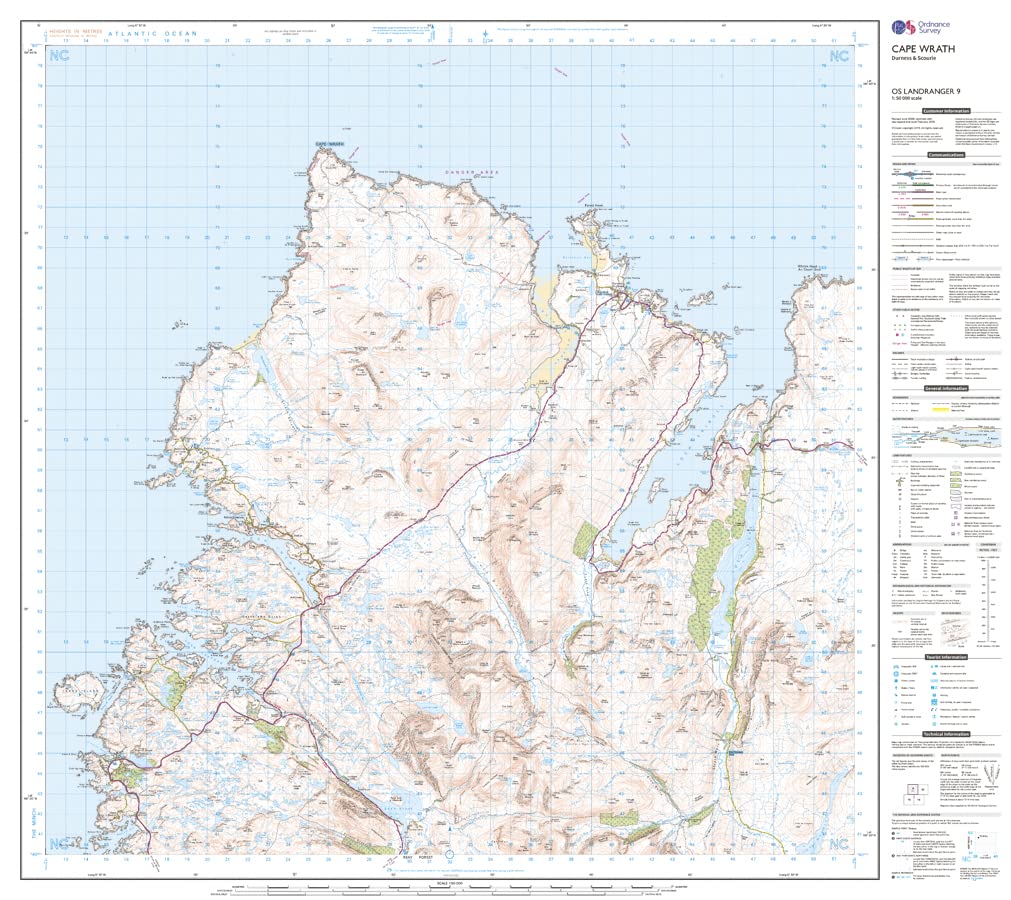 Carte topographique n° 009 - Cape Wrath (Grande Bretagne) | Ordnance Survey - Landranger carte pliée Ordnance Survey 