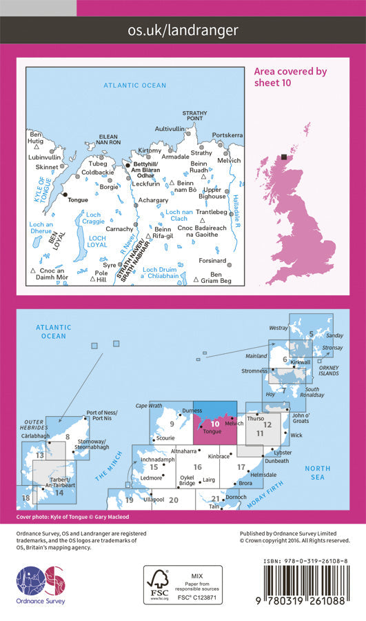 Carte topographique n° 010 - Strath Naver (Grande Bretagne) | Ordnance Survey - Landranger carte pliée Ordnance Survey Papier 