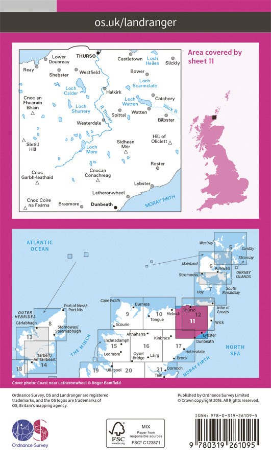 Carte topographique n° 011 - Thurso, Dunbeath (Grande Bretagne) | Ordnance Survey - Landranger carte pliée Ordnance Survey Papier 