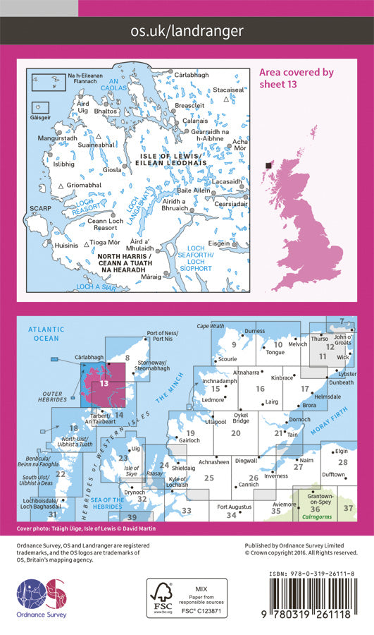 Carte topographique n° 013 - West Lewis, North Harris (Grande Bretagne) | Ordnance Survey - Landranger carte pliée Ordnance Survey Papier 
