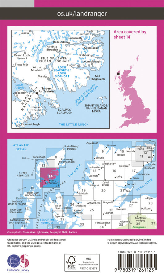 Carte topographique n° 014 - Tarbert, Loch Seaforth (Grande Bretagne) | Ordnance Survey - Landranger carte pliée Ordnance Survey Papier 