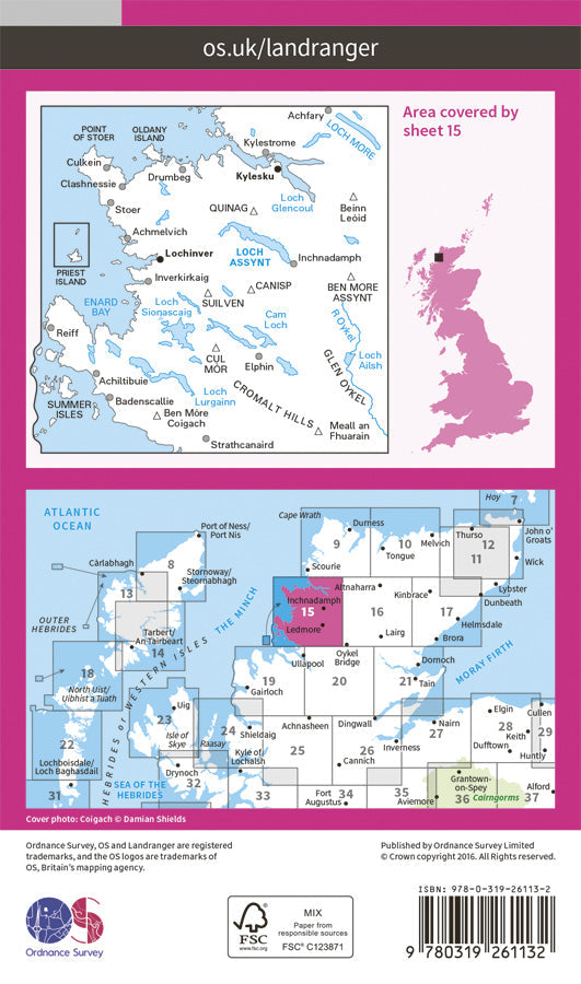 Carte topographique n° 015 - Loch Assynt (Grande Bretagne) | Ordnance Survey - Landranger carte pliée Ordnance Survey Papier 