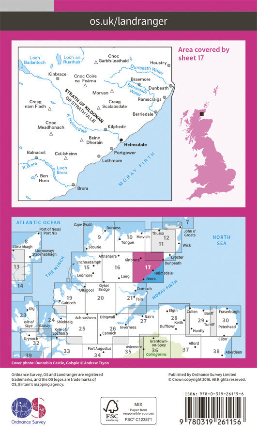 Carte topographique n° 017 - Helmsdale, Strath of Kildonan (Grande Bretagne) | Ordnance Survey - Landranger carte pliée Ordnance Survey Papier 