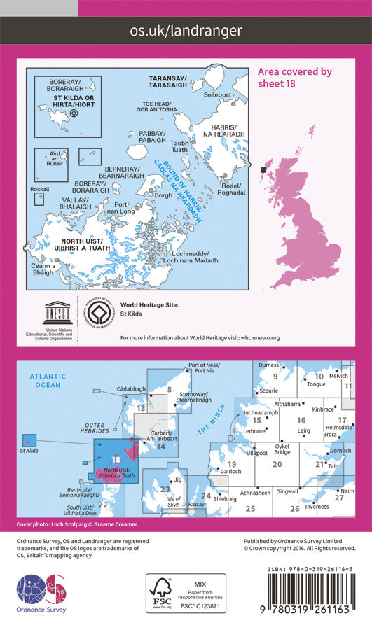 Carte topographique n° 018 - Sound of Harris (Grande Bretagne) | Ordnance Survey - Landranger carte pliée Ordnance Survey Papier 