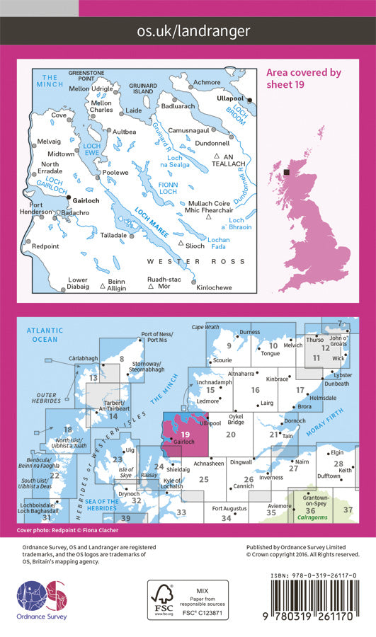 Carte topographique n° 019 - Gairloch, Ullapool (Loch Maree) (Grande Bretagne) | Ordnance Survey - Landranger carte pliée Ordnance Survey Papier 