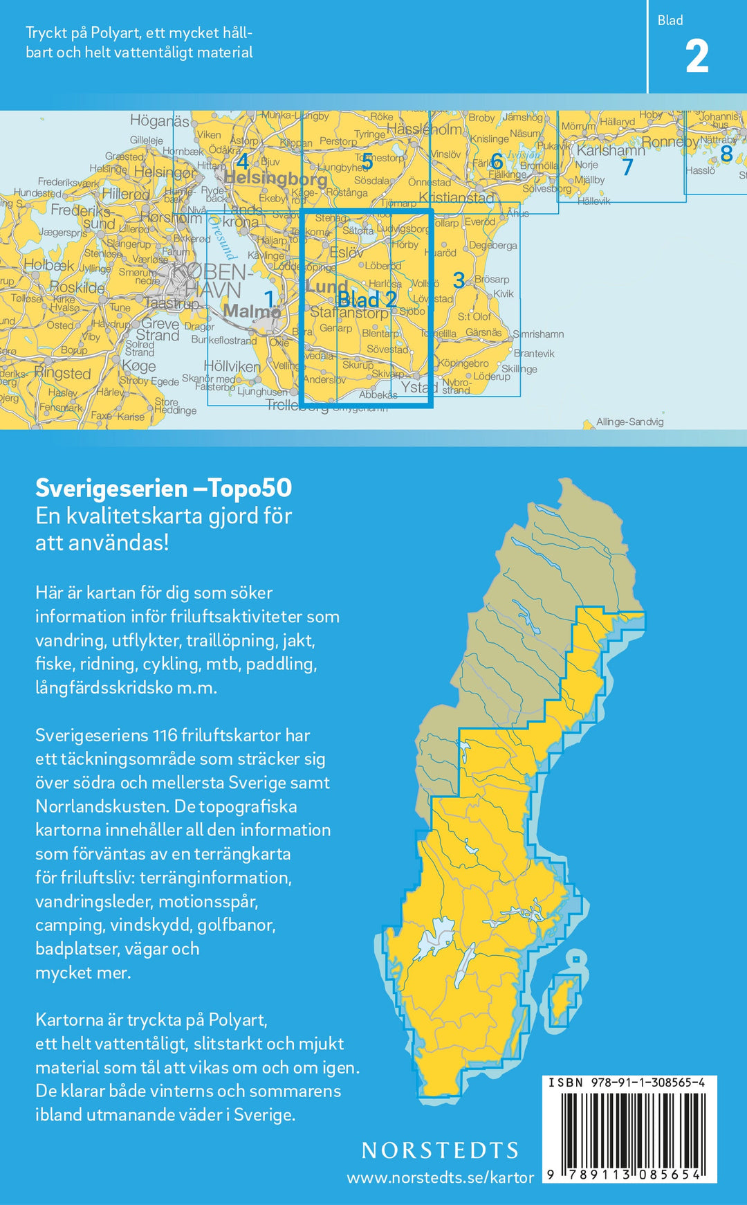 Carte topographique n° 02 - Ystad (Suède) | Norstedts - Sverigeserien carte pliée Norstedts 