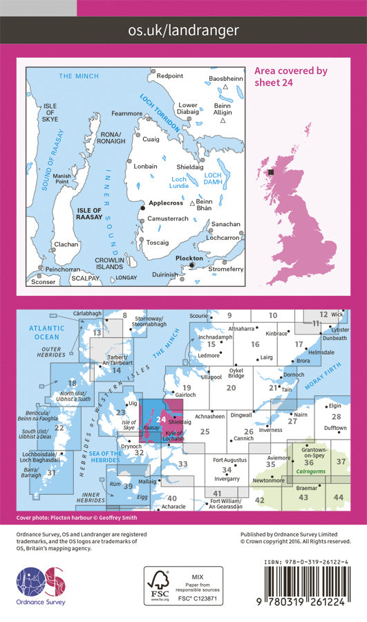 Carte topographique n° 024 - Raasay, Applecross (Grande Bretagne) | Ordnance Survey - Landranger carte pliée Ordnance Survey Papier 