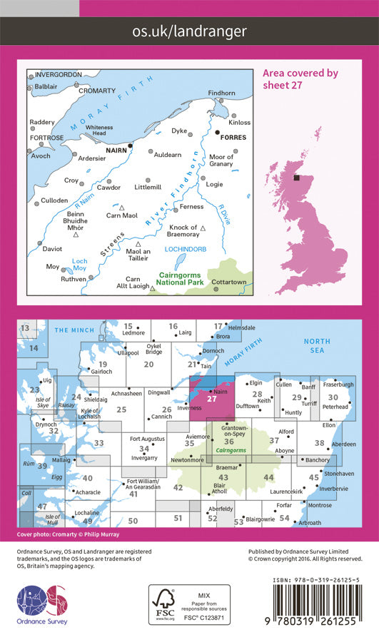 Carte topographique n° 027 - Nairn, Forres (Grande Bretagne) | Ordnance Survey - Landranger carte pliée Ordnance Survey Papier 