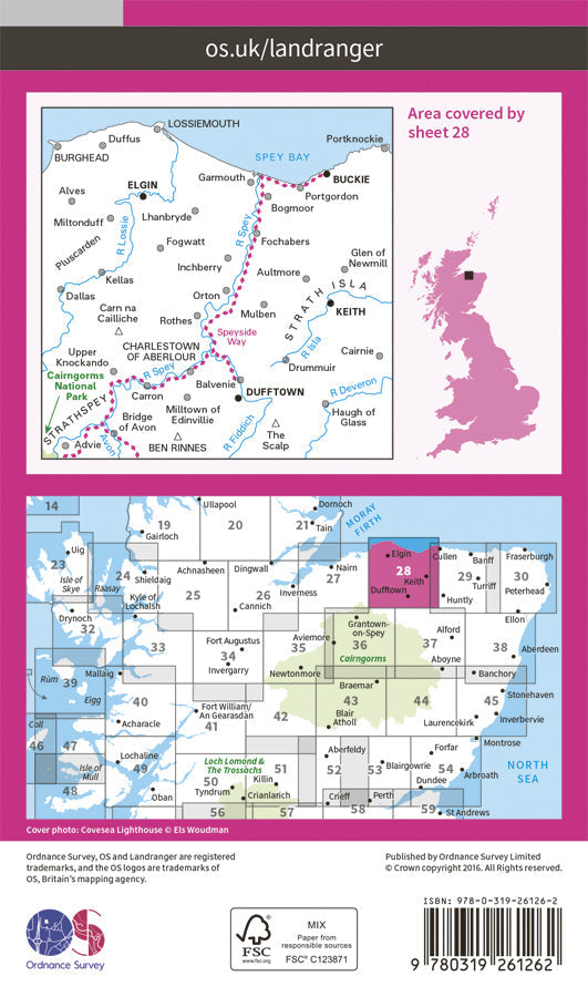 Carte topographique n° 028 - Elgin, Dufftown (Grande Bretagne) | Ordnance Survey - Landranger carte pliée Ordnance Survey Papier 