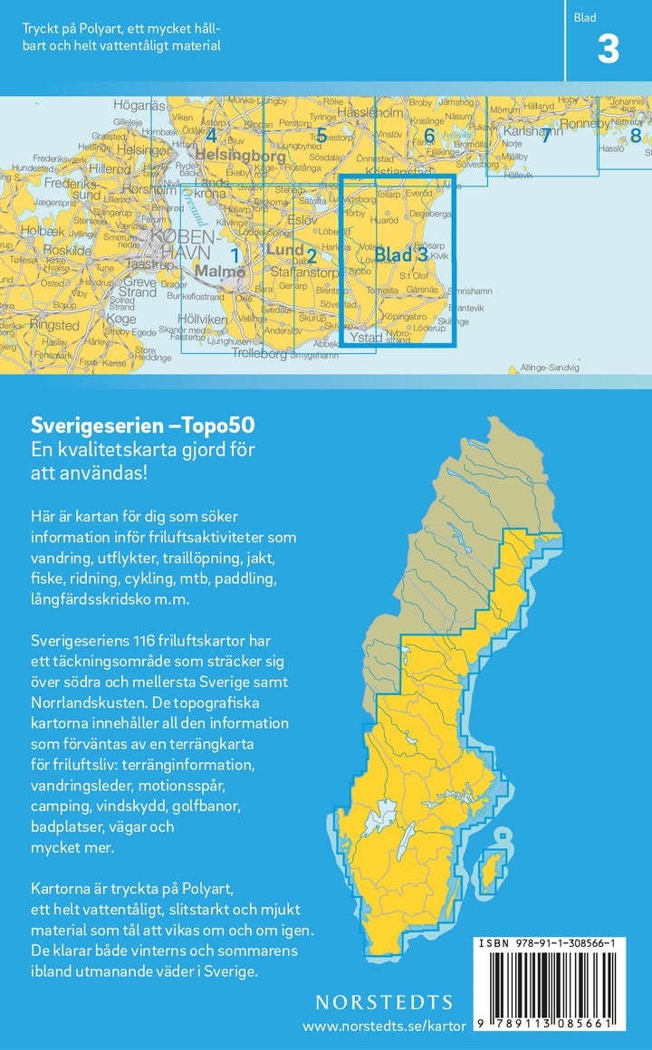 Carte topographique n° 03 - Simrishamn (Suède) | Norstedts - Sverigeserien carte pliée Norstedts 