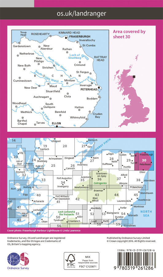 Carte topographique n° 030 - Fraserburgh (Grande Bretagne) | Ordnance Survey - Landranger carte pliée Ordnance Survey Papier 