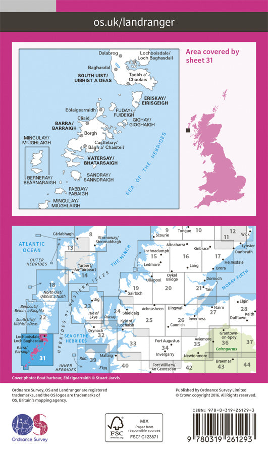 Carte topographique n° 031 - Barra, South Uist (Grande Bretagne) | Ordnance Survey - Landranger carte pliée Ordnance Survey Papier 