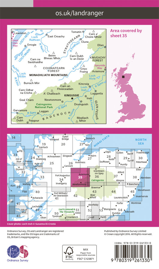 Carte topographique n° 035 - Kingussie, Monadhliath Mountains (Grande Bretagne) | Ordnance Survey - Landranger carte pliée Ordnance Survey Papier 