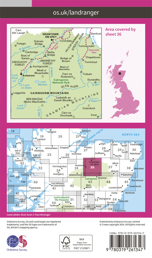 Carte topographique n° 036 - Grantown, Aviemore (Grande Bretagne) | Ordnance Survey - Landranger carte pliée Ordnance Survey Papier 