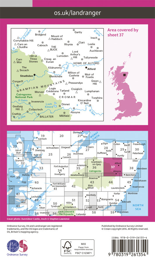 Carte topographique n° 037 - Strathdon, Alford (Grande Bretagne) | Ordnance Survey - Landranger carte pliée Ordnance Survey Papier 