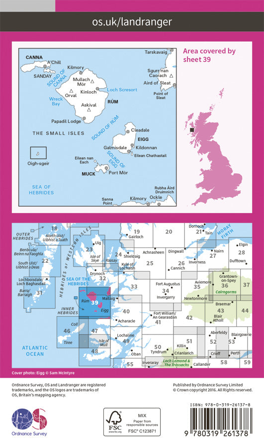 Carte topographique n° 039 - Rum, Eigg, Muck (Grande Bretagne) | Ordnance Survey - Landranger carte pliée Ordnance Survey Papier 
