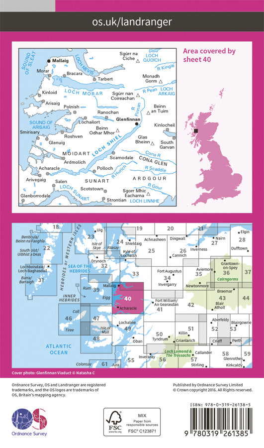 Carte topographique n° 040 - Mallaig, Glenfinnan (Grande Bretagne) | Ordnance Survey - Landranger carte pliée Ordnance Survey Papier 