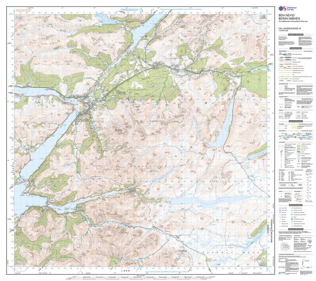 Carte topographique n° 041 - Ben Nevis, Fort William, Glen Coe (Ecosse) | Ordnance Survey - Landranger carte pliée Ordnance Survey 