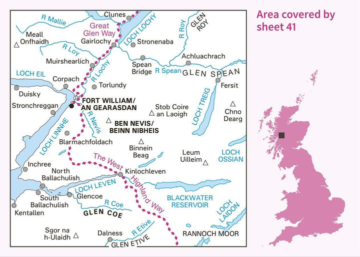 Carte topographique n° 041 - Ben Nevis, Fort William, Glen Coe (Ecosse) | Ordnance Survey - Landranger carte pliée Ordnance Survey 