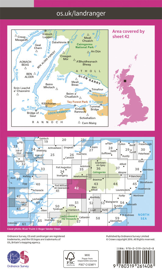Carte topographique n° 042 - Glen Garry, Loch Rannoch (Grande Bretagne) | Ordnance Survey - Landranger carte pliée Ordnance Survey Papier 