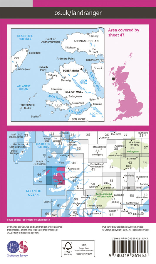 Carte topographique n° 047 - Tobermory, North Mull (Grande Bretagne) | Ordnance Survey - Landranger carte pliée Ordnance Survey Papier 