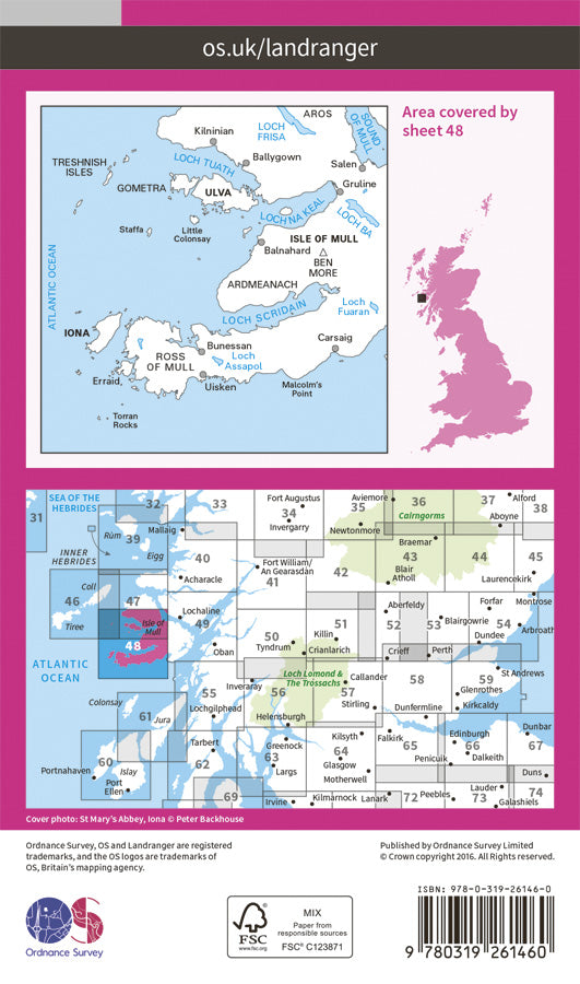 Carte topographique n° 048 - Iona, West Mull (Grande Bretagne) | Ordnance Survey - Landranger carte pliée Ordnance Survey Papier 