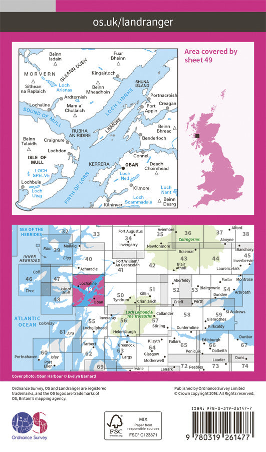 Carte topographique n° 049 - Oban, East Mull (Grande Bretagne) | Ordnance Survey - Landranger carte pliée Ordnance Survey Papier 