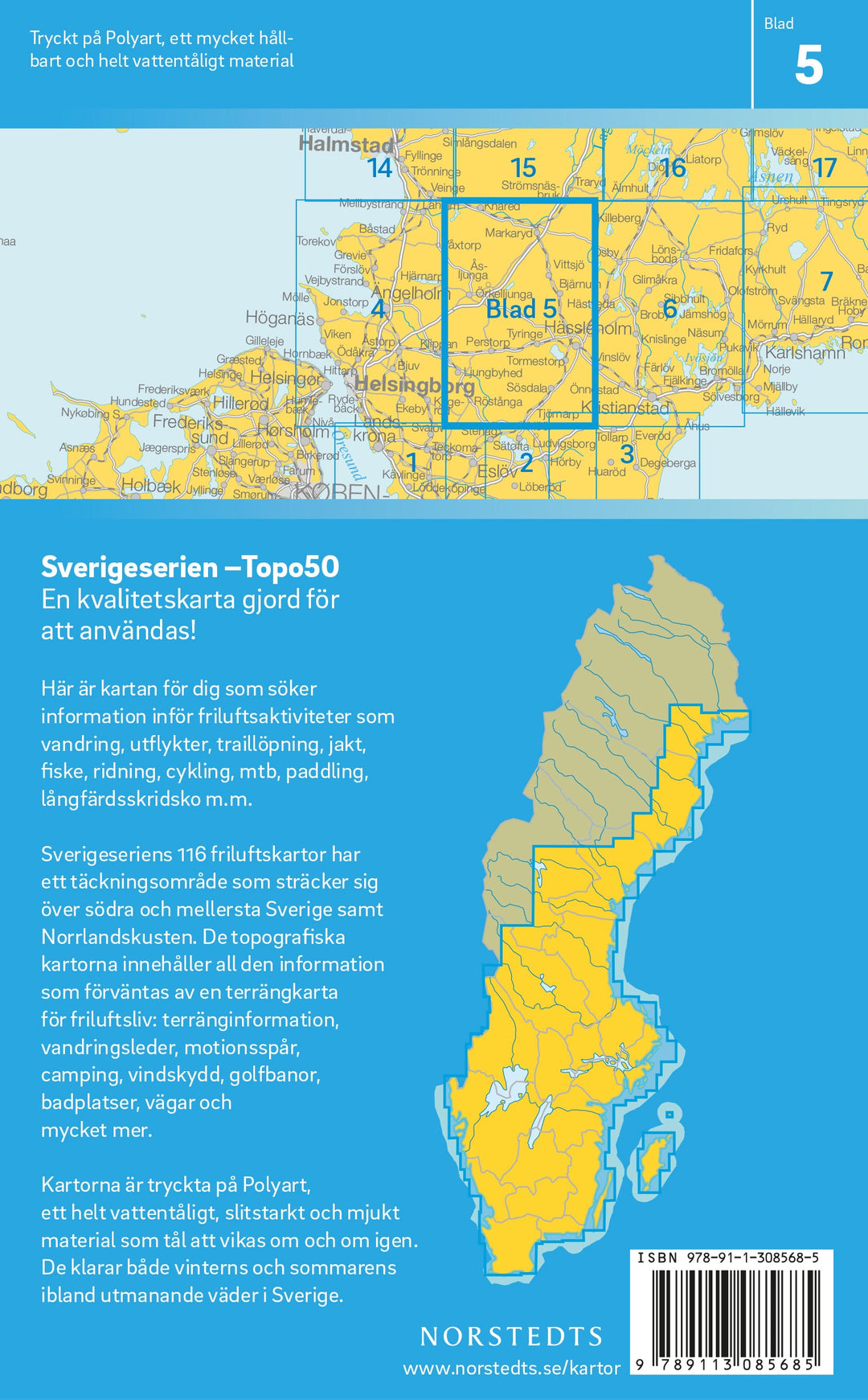 Carte topographique n° 05 - Hässleholm (Suède) | Norstedts - Sverigeserien carte pliée Norstedts 