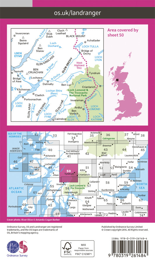 Carte topographique n° 050 - Glen Orchy, Loch Etive (Grande Bretagne) | Ordnance Survey - Landranger carte pliée Ordnance Survey Papier 