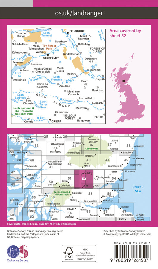 Carte topographique n° 052 - Pitlochry, Crieff (Grande Bretagne) | Ordnance Survey - Landranger carte pliée Ordnance Survey Papier 
