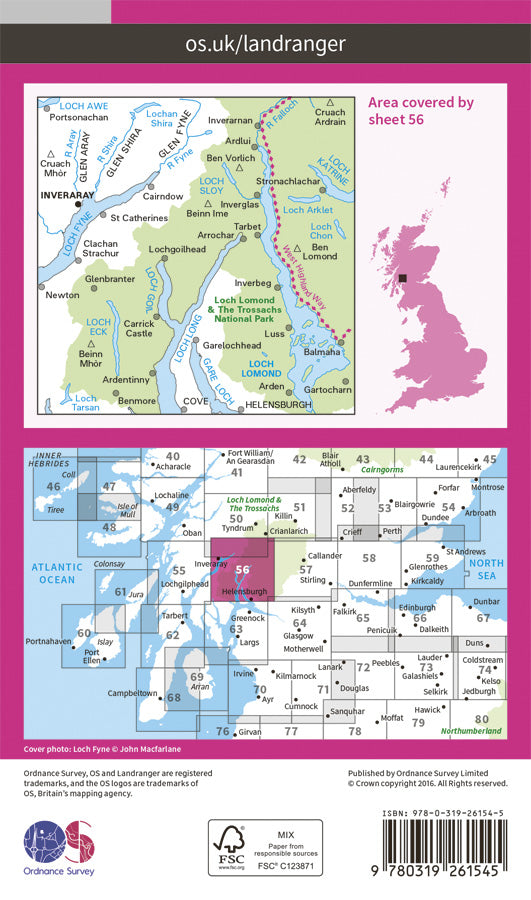 Carte topographique n° 056 - Loch Lomond, Inveraray (Grande Bretagne) | Ordnance Survey - Landranger carte pliée Ordnance Survey Papier 