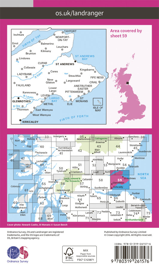Carte topographique n° 059 - St-Andrews (Grande Bretagne) | Ordnance Survey - Landranger carte pliée Ordnance Survey Papier 