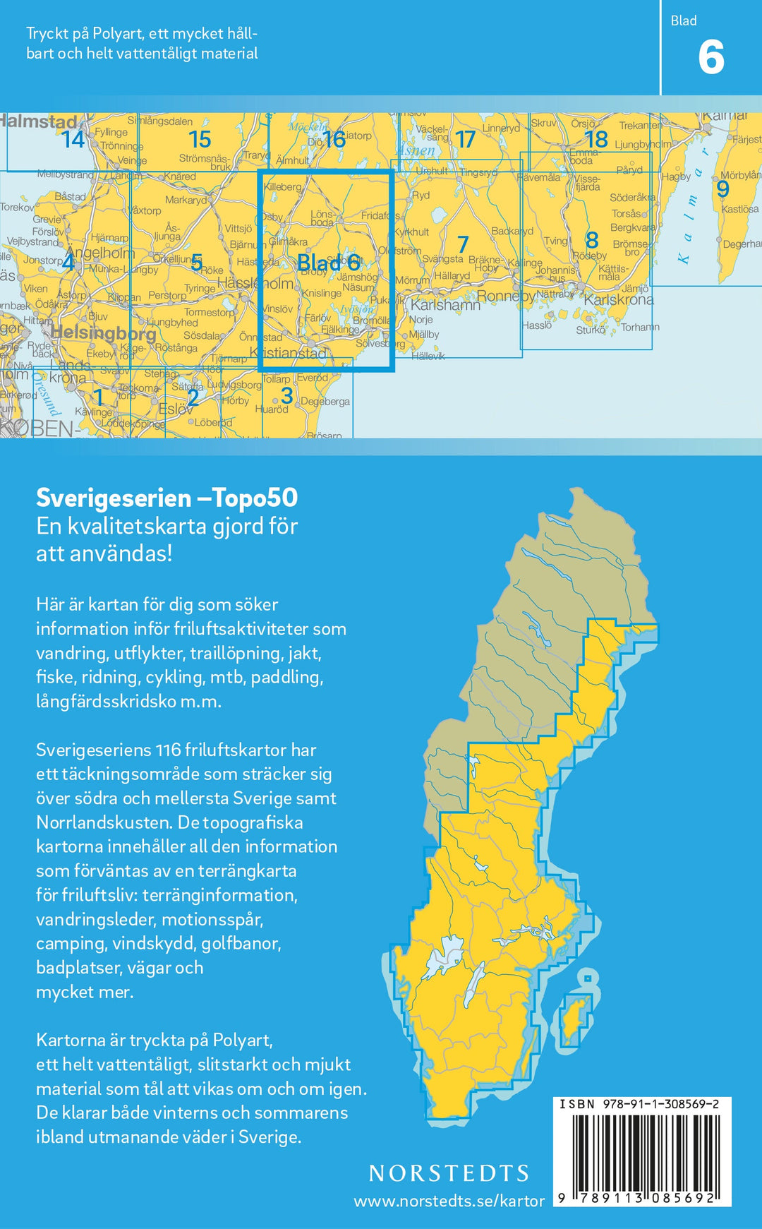 Carte topographique n° 06 - Kristianstad (Suède) | Norstedts - Sverigeserien carte pliée Norstedts 