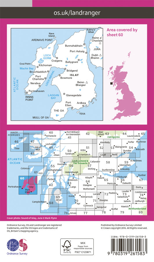 Carte topographique n° 060 - Islay (Grande Bretagne) | Ordnance Survey - Landranger carte pliée Ordnance Survey Papier 