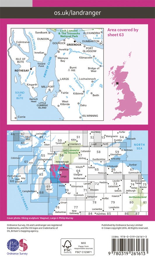 Carte topographique n° 063 - Firth of Clyde (Grande Bretagne) | Ordnance Survey - Landranger carte pliée Ordnance Survey Papier 