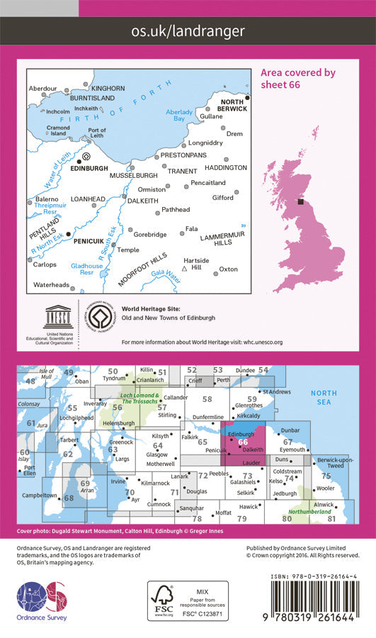Carte topographique n° 066 - Edinburgh (Grande Bretagne) | Ordnance Survey - Landranger carte pliée Ordnance Survey Papier 