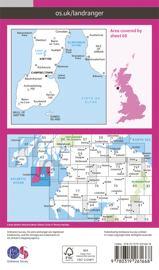 Carte topographique n° 068 - South Kintyre, Campbeltown (Grande Bretagne) | Ordnance Survey - Landranger carte pliée Ordnance Survey Papier 