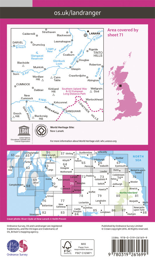 Carte topographique n° 071 - Lanark, Upper Nithsdale (Grande Bretagne) | Ordnance Survey - Landranger carte pliée Ordnance Survey Papier 