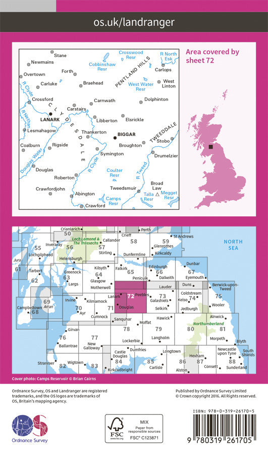 Carte topographique n° 072 - Upper Clyde Valley (Grande Bretagne) | Ordnance Survey - Landranger carte pliée Ordnance Survey Papier 
