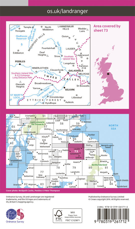 Carte topographique n° 073 - Peebles, Galashiels, Selkirk (Grande Bretagne) | Ordnance Survey - Landranger carte pliée Ordnance Survey Papier 