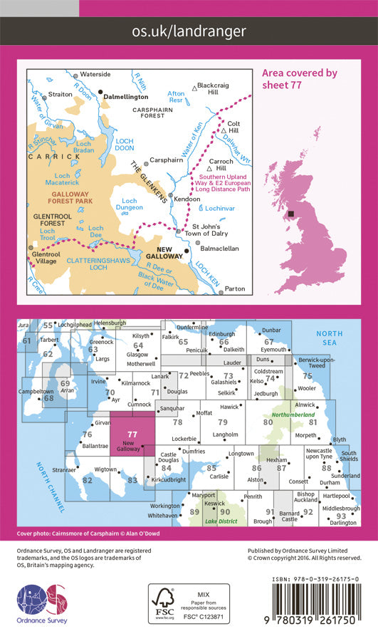 Carte topographique n° 077 - Dalmellington, New Galloway (Grande Bretagne) | Ordnance Survey - Landranger carte pliée Ordnance Survey Papier 