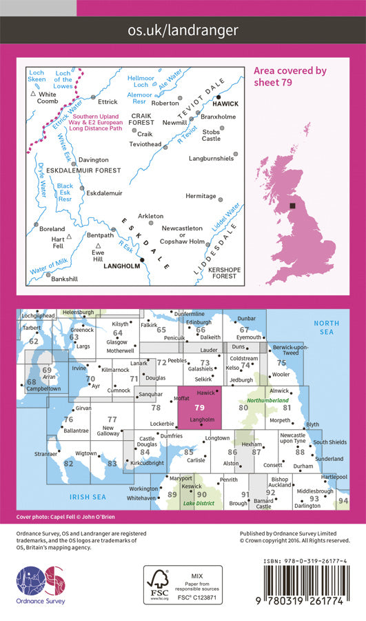Carte topographique n° 079 - Hawick, Eskdale (Grande Bretagne) | Ordnance Survey - Landranger carte pliée Ordnance Survey Papier 