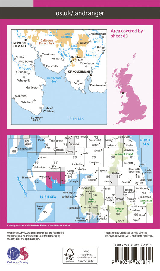 Carte topographique n° 083 - Newton Stewart, Kirkcudbright (Grande Bretagne) | Ordnance Survey - Landranger carte pliée Ordnance Survey Papier 