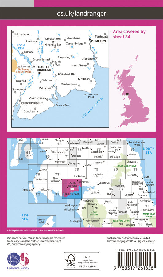 Carte topographique n° 084 - Dumfries, Castle Douglas (Grande Bretagne) | Ordnance Survey - Landranger carte pliée Ordnance Survey Papier 