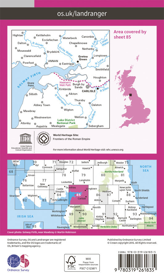Carte topographique n° 085 - Carlisle, Solway Firth (Grande Bretagne) | Ordnance Survey - Landranger carte pliée Ordnance Survey Papier 