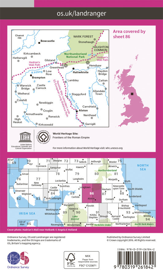 Carte topographique n° 086 - Haltwhistle, Brampton (Grande Bretagne) | Ordnance Survey - Landranger carte pliée Ordnance Survey Papier 