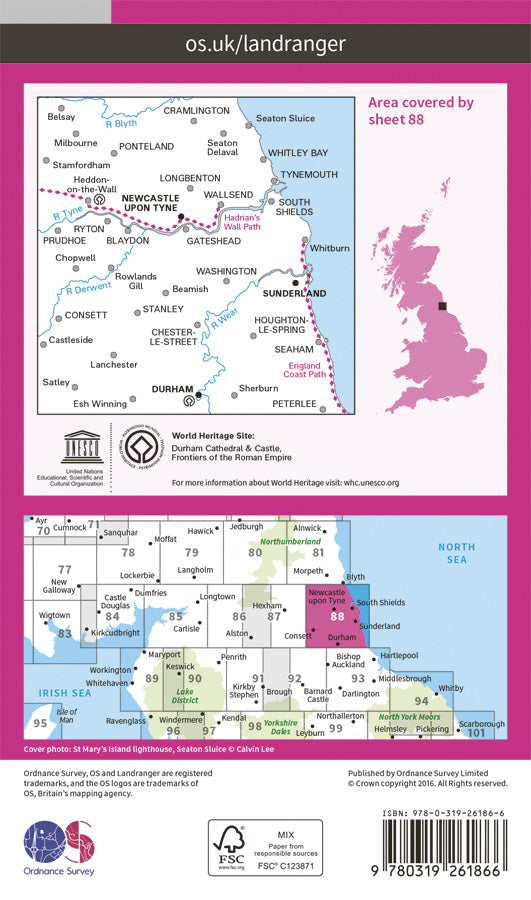 Carte topographique n° 088 - Newcastle upon Tyne (Grande Bretagne) | Ordnance Survey - Landranger carte pliée Ordnance Survey Papier 