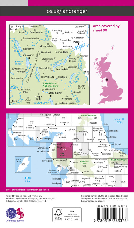 Carte topographique n° 090 - Penrith, Keswick (Grande Bretagne) | Ordnance Survey - Landranger carte pliée Ordnance Survey Papier 