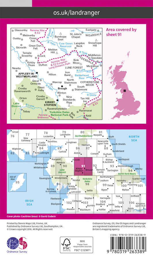 Carte topographique n° 091 - Appleby-in-Westmorland (Grande Bretagne) | Ordnance Survey - Landranger carte pliée Ordnance Survey Papier 