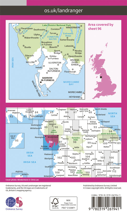 Carte topographique n° 096 - Barrow-in-Furness, South Lakeland (Grande Bretagne) | Ordnance Survey - Landranger carte pliée Ordnance Survey Papier 
